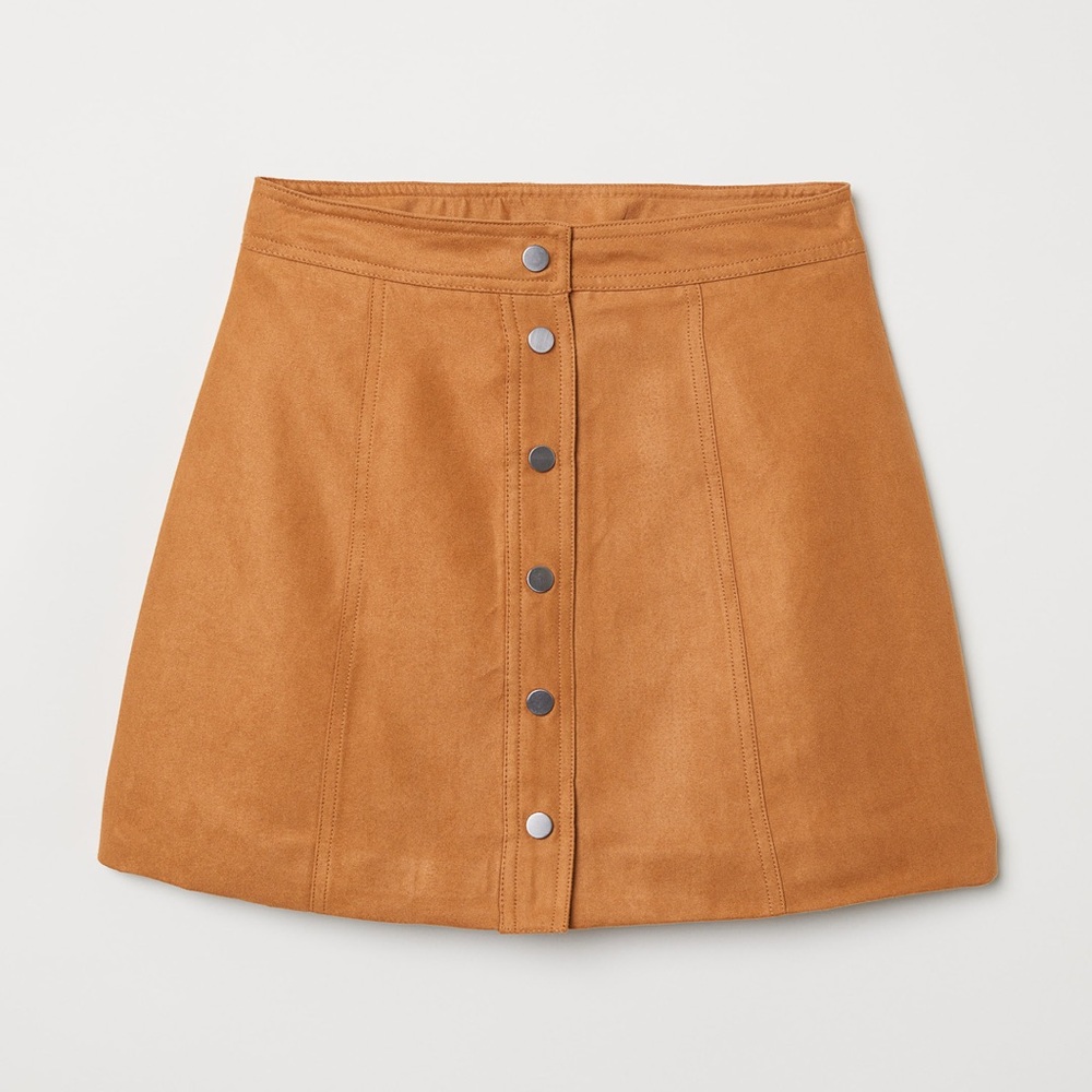 DIVIDED 16” Faux Leather Camel Tan Button Front Mini Skirt